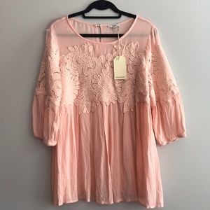 jodifl blush lace embroidered tunic